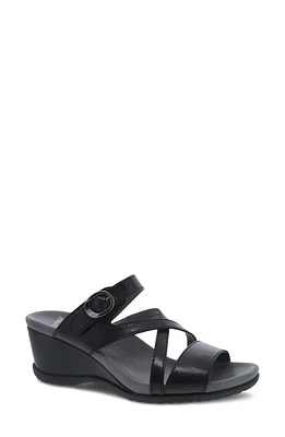 Dansko Ana Wedge Sandal Black Glazed Calf at Nordstrom,