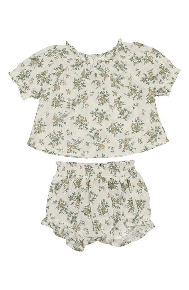 Manière Floral Smocked Short Sleeve Top & Bloomers Set White at Nordstrom,