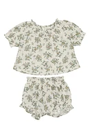 Manière Floral Smocked Short Sleeve Top & Bloomers Set White at Nordstrom,