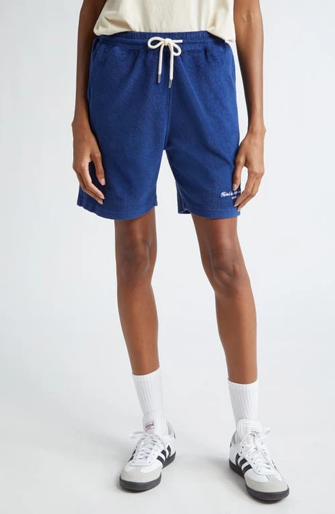 Sporty & Rich Hotel Du Cap Cursive Terry Cloth Shorts Indigo at Nordstrom,