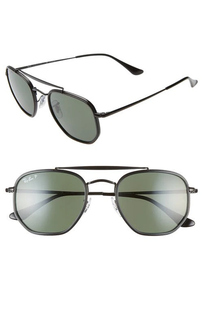 Ray-Ban 52mm Polarized Irregular Aviator Sunglasses in Black/Green Solid at Nordstrom