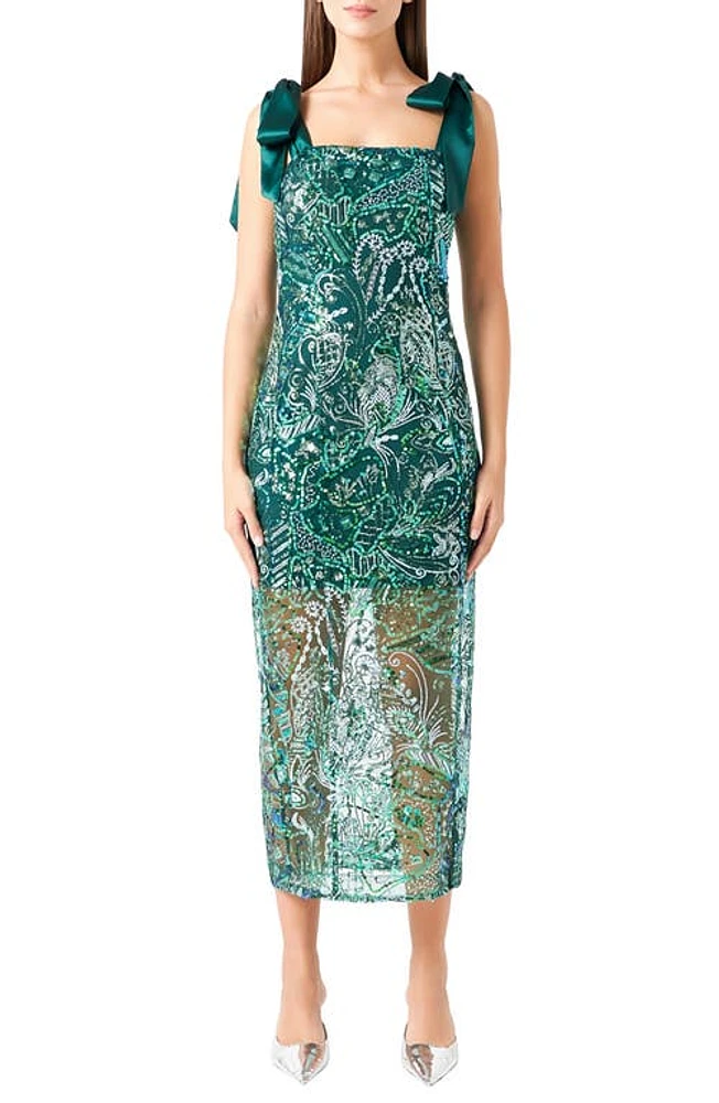 Endless Rose Sequin Tie Shoulder Cocktail Dress Green at Nordstrom,