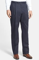 Berle Pleated Classic Fit Cotton Dress Pants Navy at Nordstrom, X Unhemmed