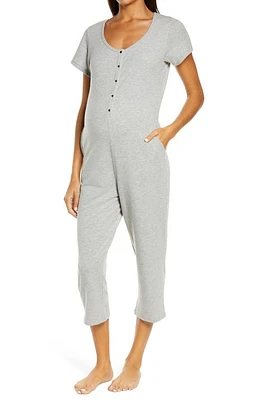 Belabumbum Short Sleeve Nursing/Maternity Romper Gray Marl at Nordstrom,