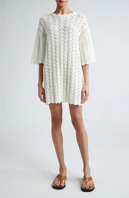 Loulou Studio Short Sleeve Open Stitch Cotton Sweater Dress Ivory at Nordstrom,