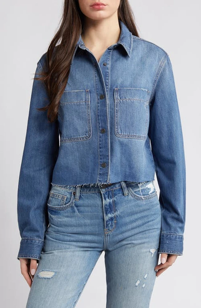 HIDDEN JEANS Patch Pocket Crop Denim Shirt Jacket Medium Wash at