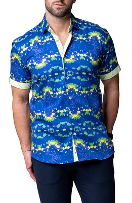 Maceoo Galileo Dyegreen Blue Short Sleeve Cotton Button-Up Shirt at Nordstrom,