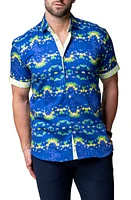 Maceoo Galileo Dyegreen Blue Short Sleeve Cotton Button-Up Shirt at Nordstrom,