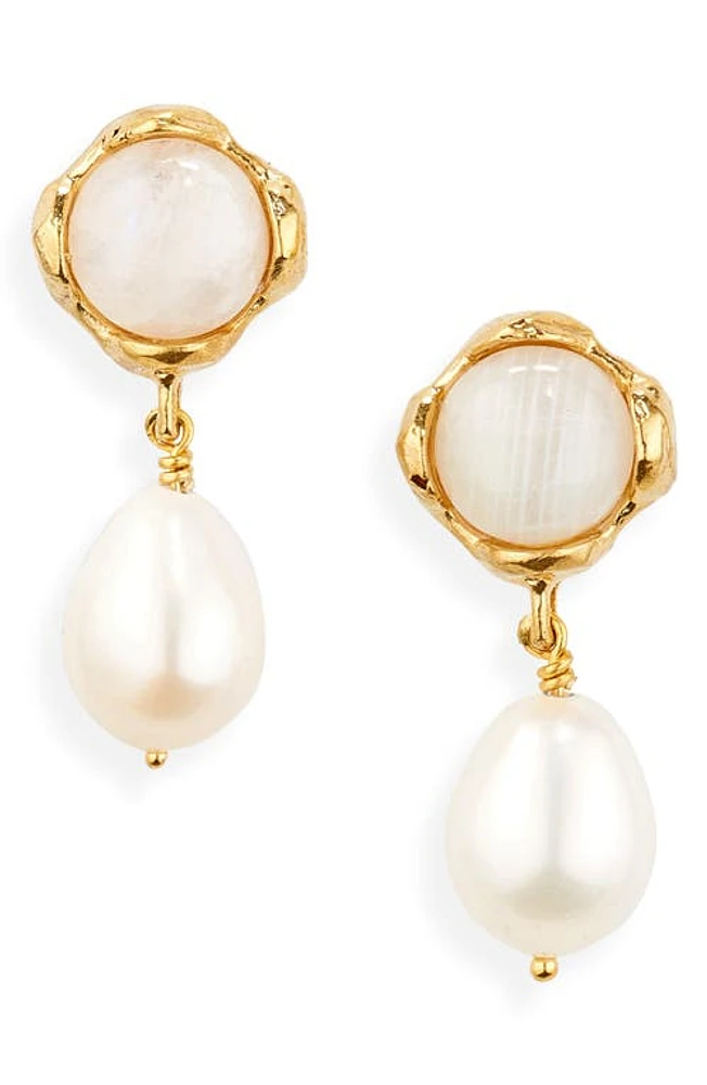 Alighieri The Moonlight Capture Moonstone & Pearl Drop Earrings in 24 Gold at Nordstrom