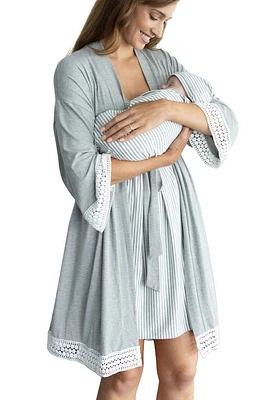 Angel Maternity Nursing/Maternity Dress, Robe & Baby Wrap Set Grey/White at Nordstrom,