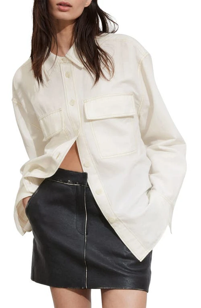 & Other Stories Topstitch Pocket Cotton Blend Shirt White Dusty Light at Nordstrom,