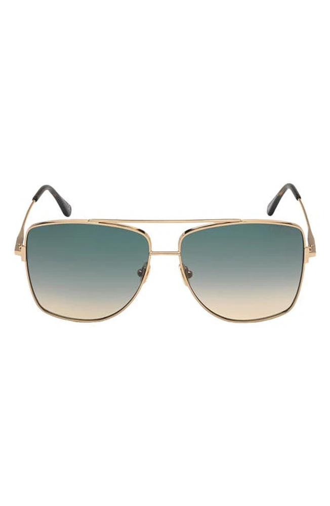 TOM FORD Reggie 61mm Gradient Aviator Sunglasses in Shiny Rose Gld/Gradient Blue at Nordstrom