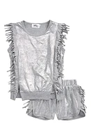 Lola & the Boys Metallic Fringe Top Shorts Set Silver at Nordstrom, Us