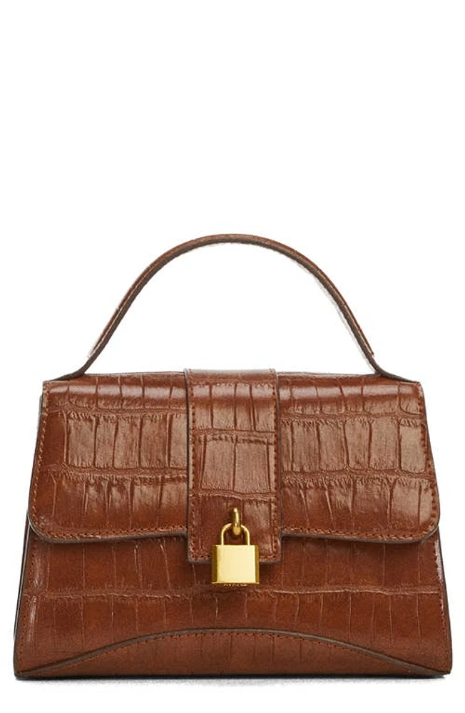 MANGO Padlock Croc Embossed Envelope Top Handle Bag in Brown at Nordstrom