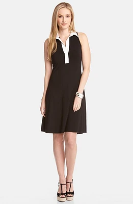 Karen Kane Contrast Placket Fit & Flare Shirtdress Black/White at Nordstrom,