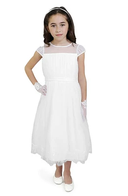 BLUSH by Us Angels Kids' Cap Sleeve Tea Length Dress in White at Nordstrom, Size 6