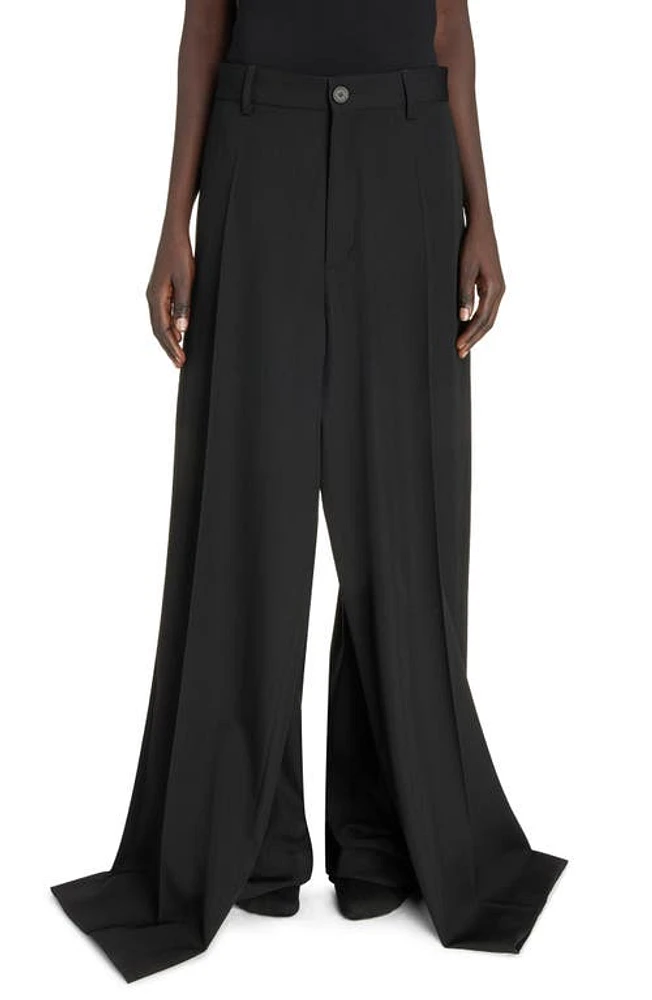 Balenciaga Double Front Wide Leg Wool Trousers Black at Nordstrom,