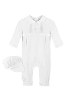 Carriage Boutique Cross Embroidered Christening Romper & Newsboy Cap Set White at Nordstrom,