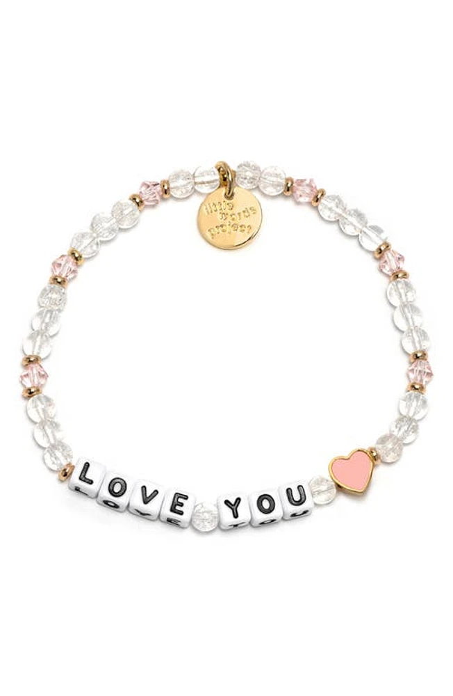 Little Words Project Love You Heart Beaded Stretch Bracelet in Clear at Nordstrom, Size Medium