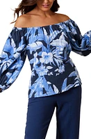 Tommy Bahama Day Break Hibiscus Off the Shoulder Cotton Top Island Navy at Nordstrom,