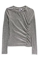 Good Luck Girl Kids' Sparkle Rib Long Sleeve Top in Silver at Nordstrom, Size Xs