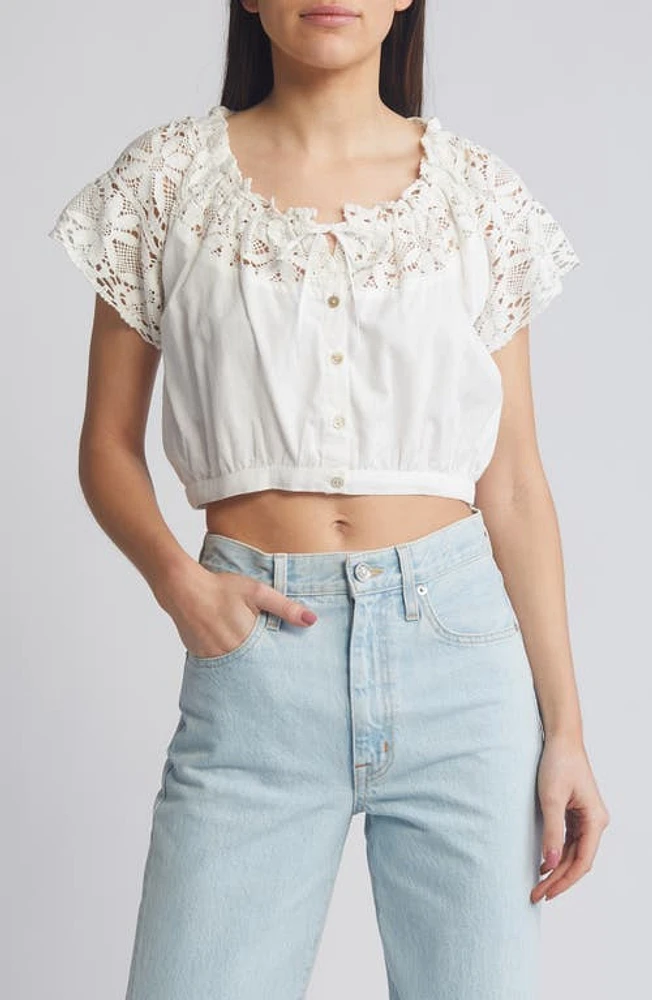 Cleobella Teresa Lace Crop Shirt Ivory at Nordstrom,