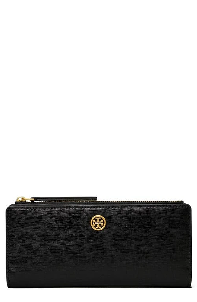 Tory Burch Robinson Leather Slim Zip Wallet in Black at Nordstrom