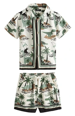 NEXT Kids' Dino Print Camp Shirt & Shorts Set Cream at Nordstrom,