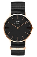 Daniel Wellington Classic Cornwall NATO Strap Watch, 40mm in Rose Gold/Black at Nordstrom