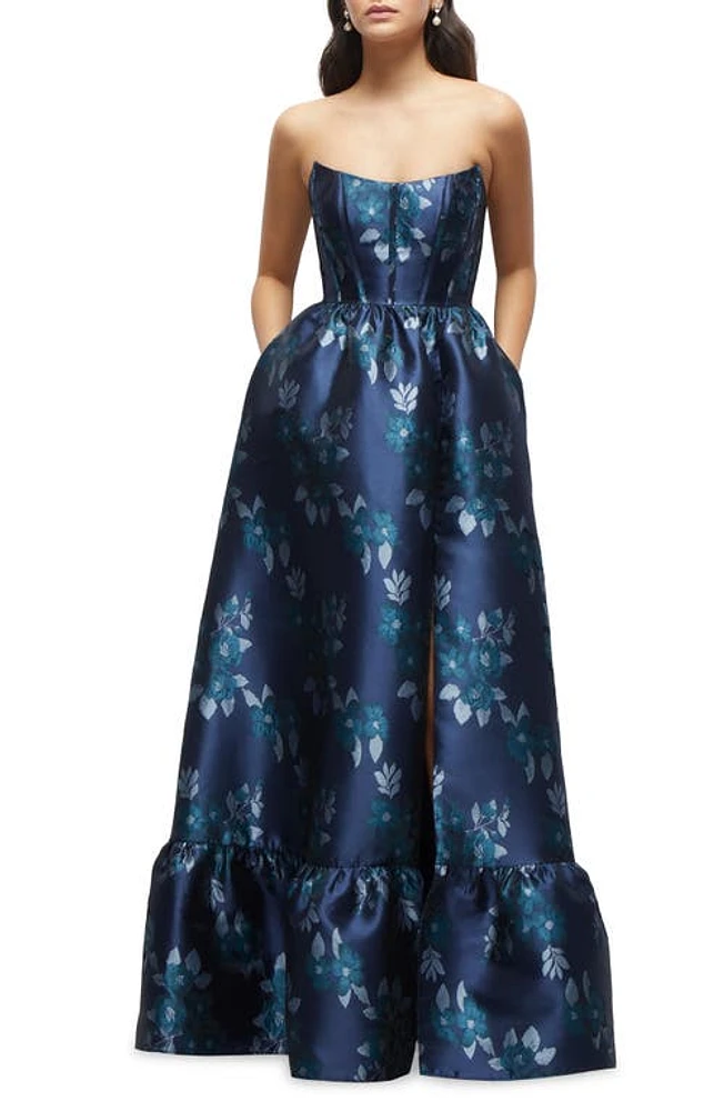 Dessy Collection Damask Strapless Gown Midnight Navy at Nordstrom,