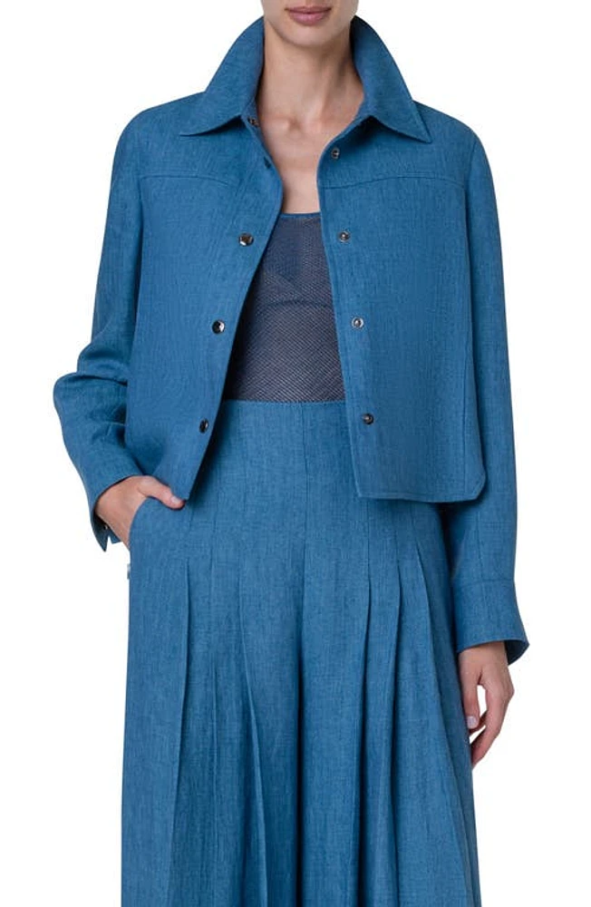 Akris Talitha Crop Linen Shirt Jacket Medium Denim at Nordstrom,