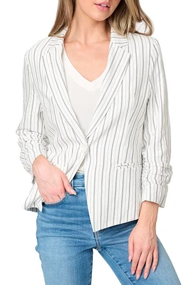 GIBSONLOOK Pinstripe Ruched Sleeve Blazer Parchment at Nordstrom,