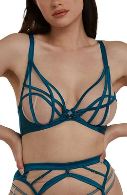 Playful Promises Ramona Illusion Mesh Underwire Bra in Teal at Nordstrom, Size 34I