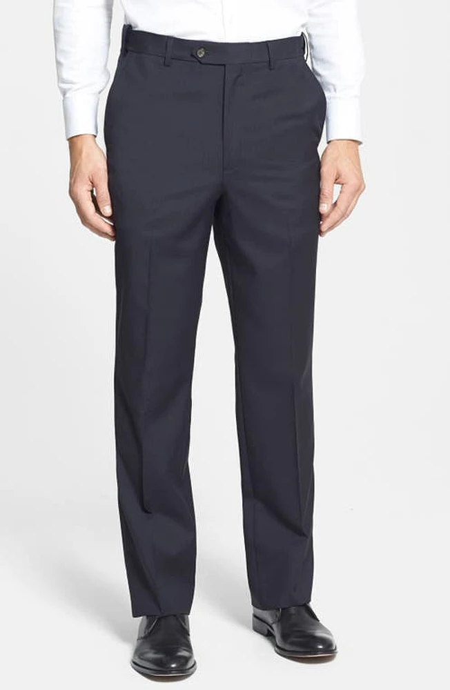 Berle Self Sizer Waist Flat Front Lightweight Plain Weave Classic Fit Trousers Navy at Nordstrom, X