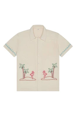 MAVRANS Flamingo Beach Terry Cloth Short Sleeve Button-Up Shirt Ivory Multi at Nordstrom,