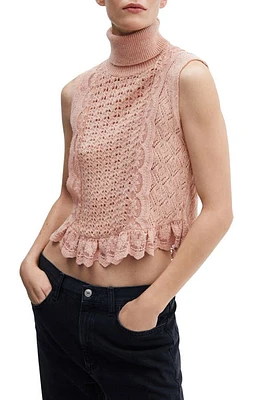 MANGO Openwork Ruffle Lace Turtleneck Sweater Tank Pink at Nordstrom,