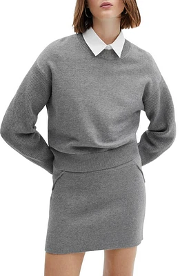 MANGO Rib Sleeve Sweater Grey at Nordstrom,