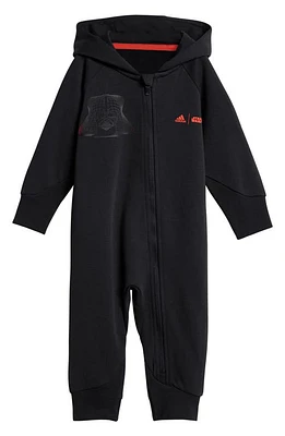 adidas x Disney Z. N.E. 'Star Wars' Hooded Zip Romper Black/Bright Red at Nordstrom,