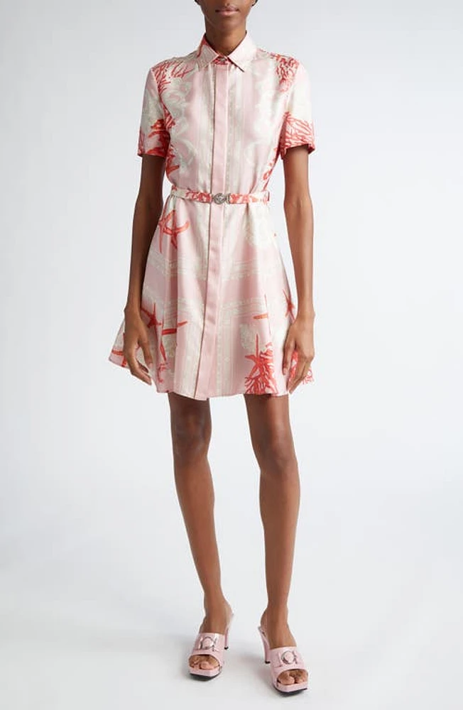 Versace Barocco Sea Print Silk Satin Shirtdress Dusty Rose Coral Bone at Nordstrom, Us