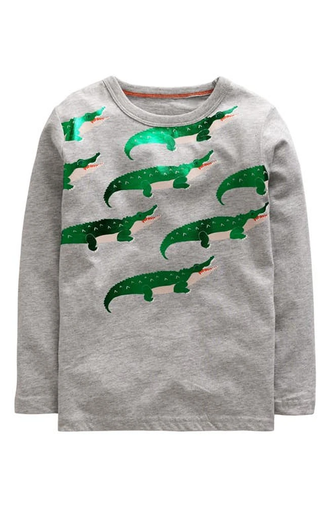 Mini Boden Kids' Foiled Crocodile Cotton T-Shirt in Grey Marl Crocodile at Nordstrom, Size 7-8Y