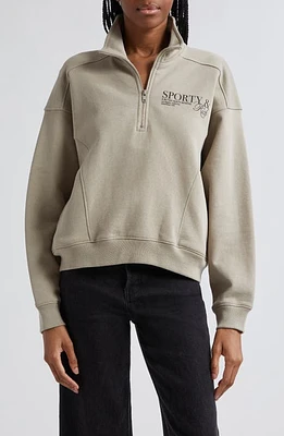 Sporty & Rich Logo Detail Quarter-Zip Cotton Fleece Sweatshirt Elephant at Nordstrom,