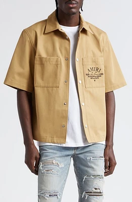 AMIRI Arts District Embroidered Cotton Camp Shirt Sepia Tint at Nordstrom, Us