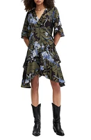 AllSaints Meagan Floral Print Wrap Dress Deep Khaki Green at Nordstrom, Us