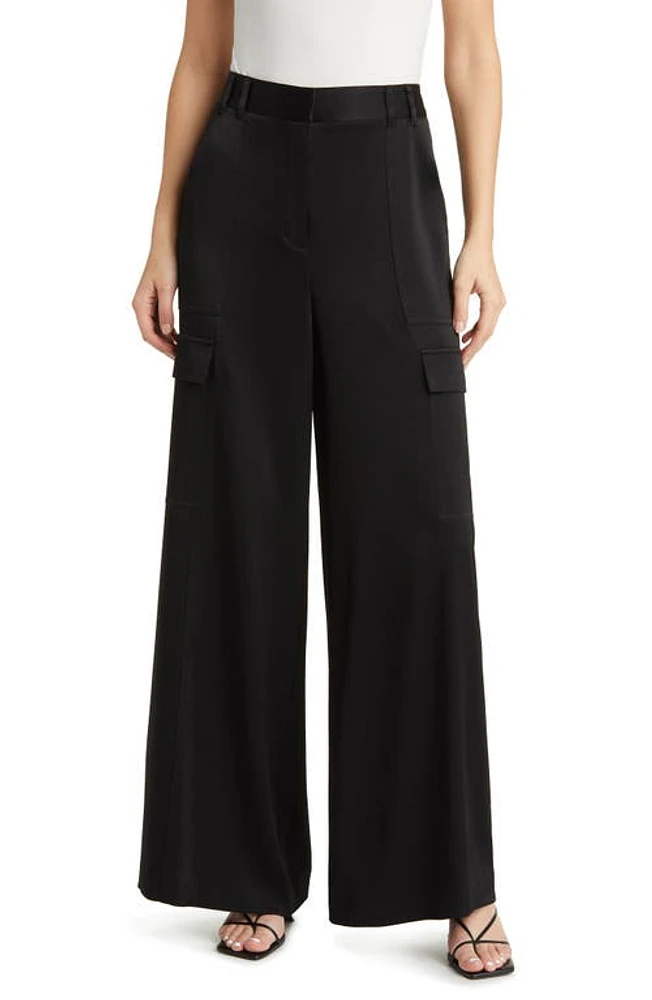 KOBI HALPERIN Satin Back Crepe Wide Leg Cargo Pants Black at Nordstrom,