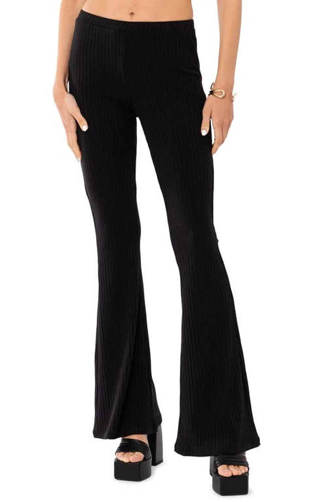 EDIKTED Dekota Ribbed Flare Pants Black at Nordstrom,