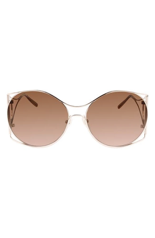 FERRAGAMO Gancini 62mm Oval Sunglasses in Rose Gold at Nordstrom