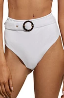 Reiss Danielle Belted High Waist Bikini Bottoms White at Nordstrom,