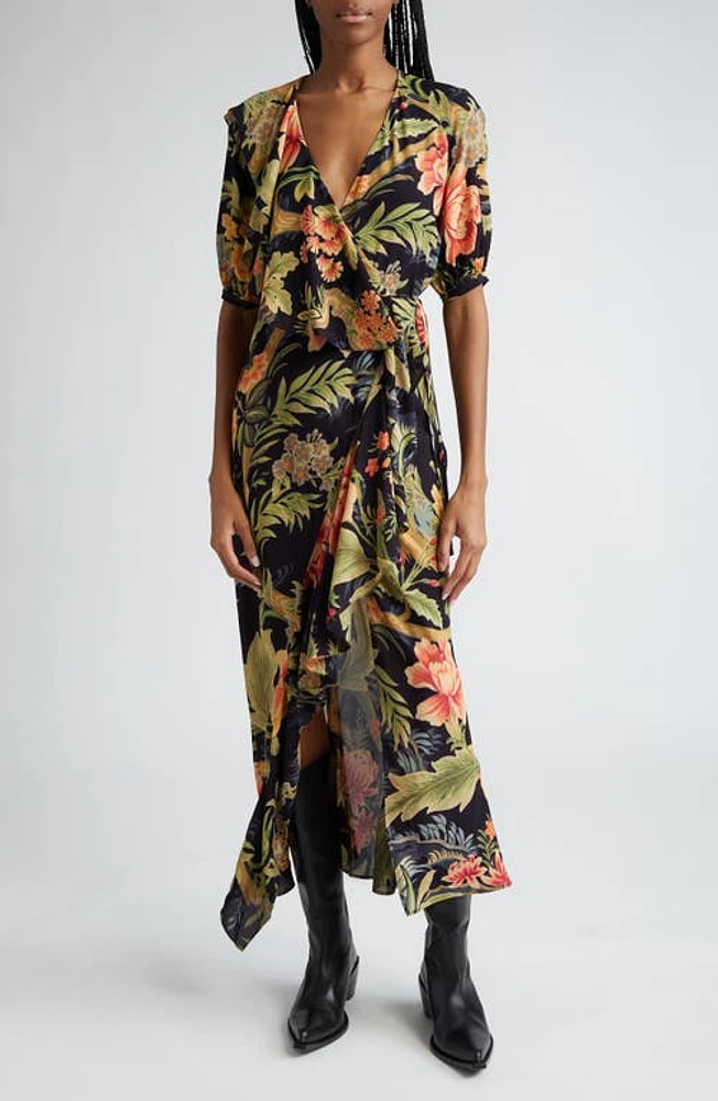 Etro Floral Puff Sleeve Wrap Maxi Dress Navy Multi at Nordstrom, Us