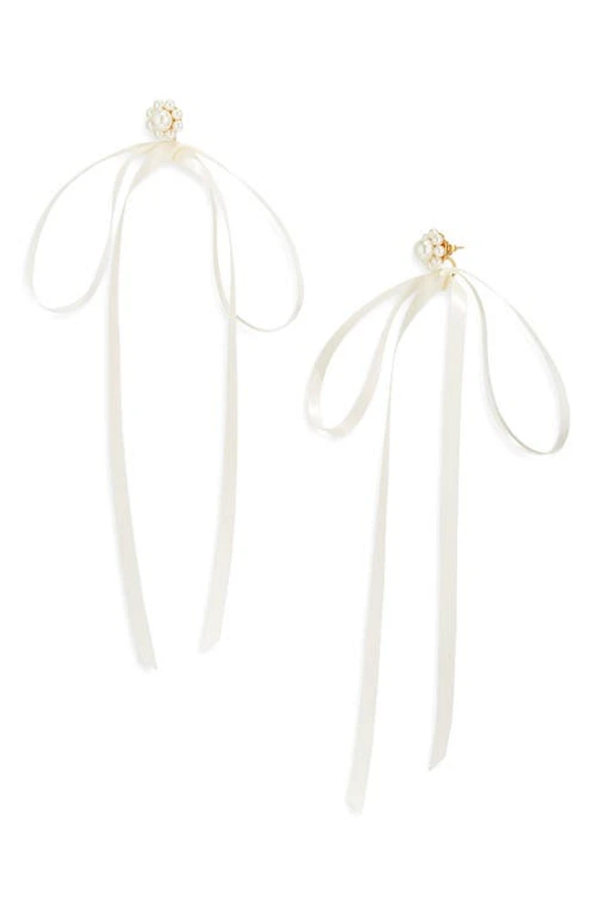 Simone Rocha Imitation Pearl Ribbon Stud Earrings in Pearl/Ivory at Nordstrom