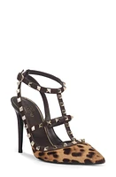 Valentino Garavani Rockstud Genuine Calf Hair Pointed Toe T-Strap Pump Leopard at Nordstrom,